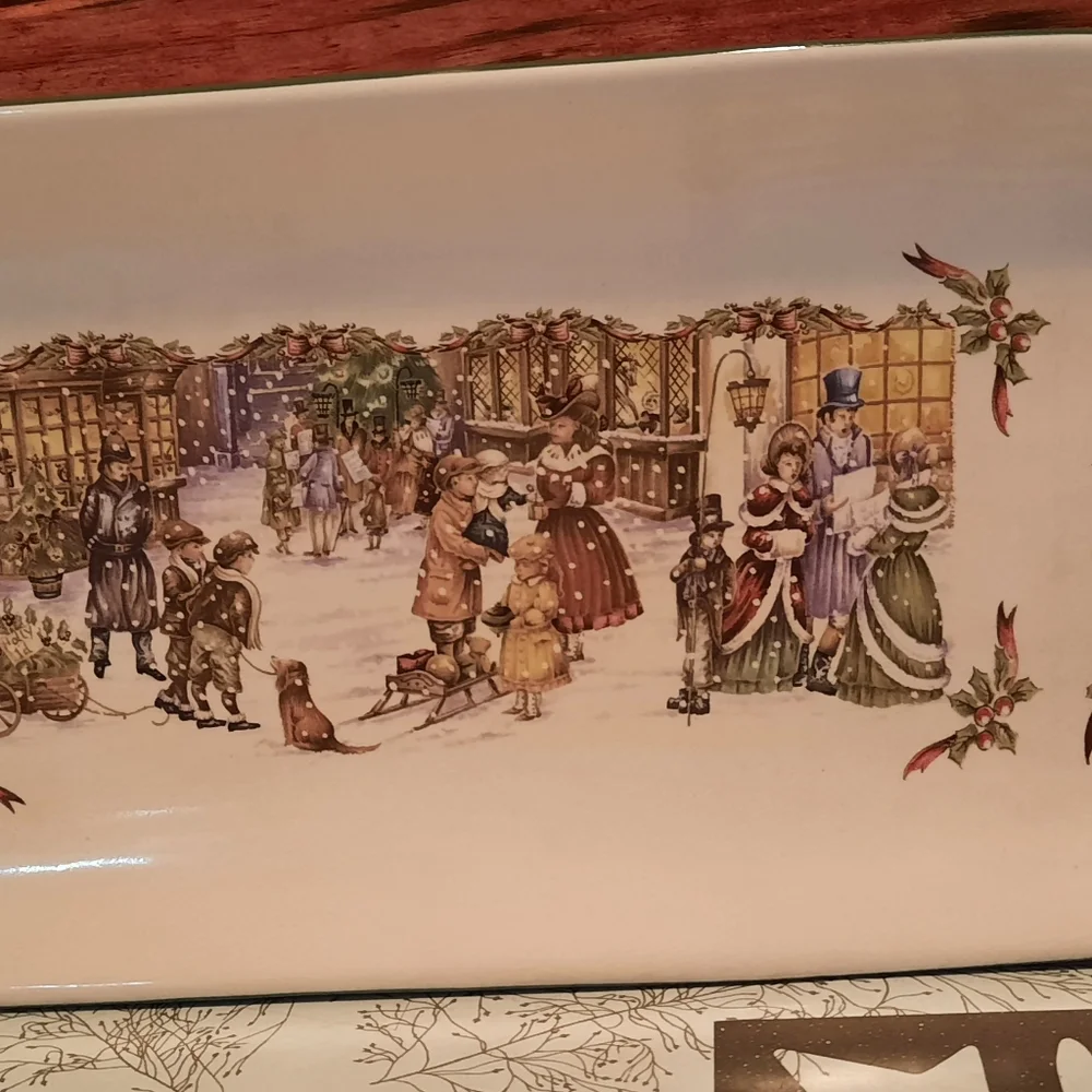 Vtg Czech Oblong Serving dish Christmas ceramic carolers Old Fashioned